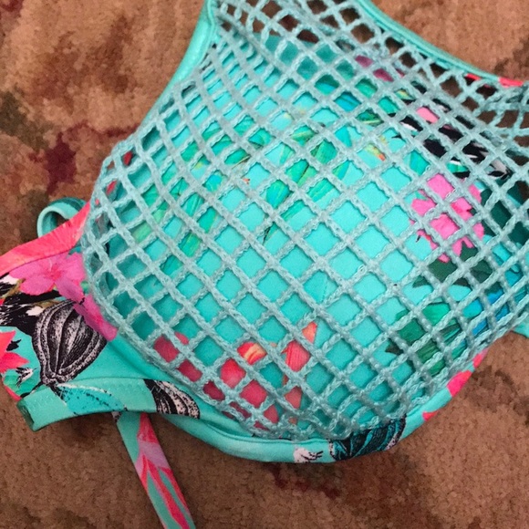 Shade & shore tropical floral net halter bikini - Picture 2 of 4